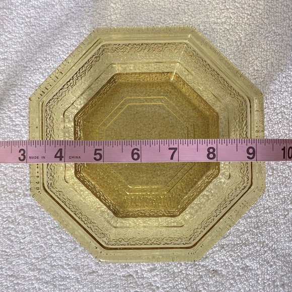 Vintage Anchor Hocking Textured Amber Glass Octagonal Chip & Dip Bowl Set - Picture 6 of 14
